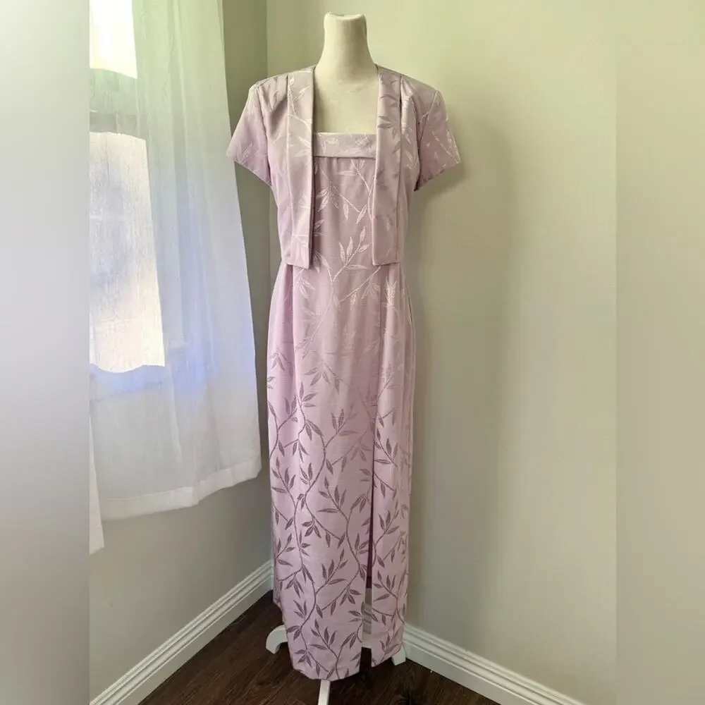 Vintage ‘90s J.R. Nites by Caliendo Lilac Short Sleeve Jacket + Maxi Dress Set